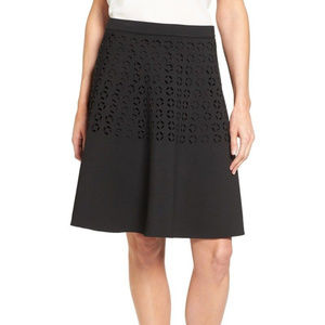 Halogen Laser Cut Neoprene Flare Black Skirt Lined